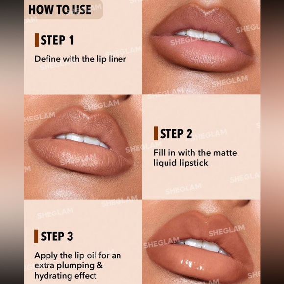 SHEGLAM Soft 90's Glam Lip Liner And Lip Duo Set-Haute Cocoa Lip Set 3-In-1 Lip - Picture 8 of 9